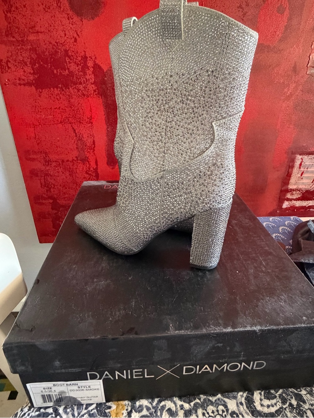 Silver Rhinestone Western Block-Heel Boots (Daniel Diamond)